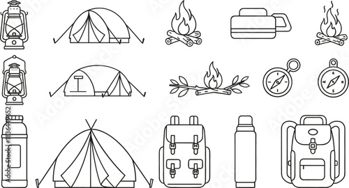 Camping and outdoor adventure icon set