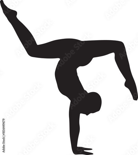 Silhouette of Woman Doing Handstand with Stag Legs Variation