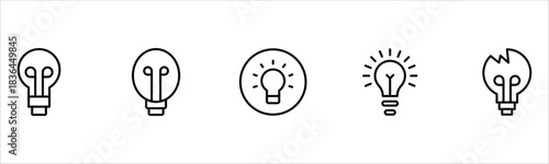 Light vector web line icons depicting light bulbs, ideas, innovation, creativity, and illumination for inspired thinking and solutions.