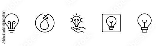 Light vector web line icons depicting light bulbs, ideas, innovation, creativity, and illumination for inspired thinking and solutions.