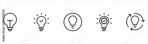 Light vector web line icons depicting light bulbs, ideas, innovation, creativity, and illumination for inspired thinking and solutions.