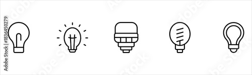 Light vector web line icons depicting light bulbs, ideas, innovation, creativity, and illumination for inspired thinking and solutions.