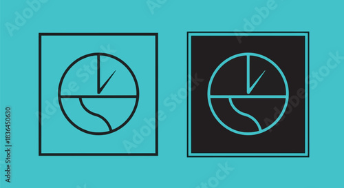 Two square icons with circular design elements on a teal background