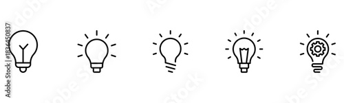 Light vector web line icons depicting light bulbs, ideas, innovation, creativity, and illumination for inspired thinking and solutions.