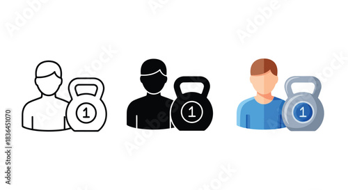 User profile icon with a kettlebell in three different design styles