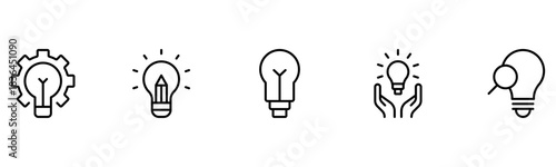 Light vector web line icons depicting light bulbs, ideas, innovation, creativity, and illumination for inspired thinking and solutions.