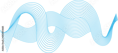 Blue Curve wave flowing particles. Modern transparent Line art striped. minimal round lines abstract background. line wavy abstract vector background. Line art striped graphic template