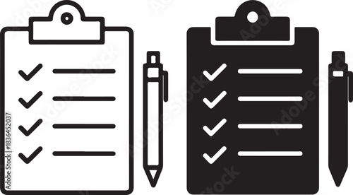 Clipboard checklist with pen icon silhouette