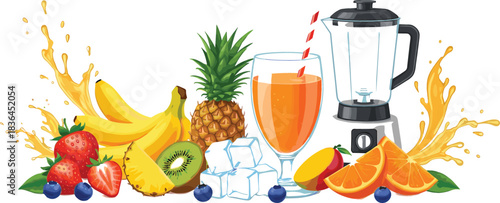 Fresh fruit smoothie ingredients and blender