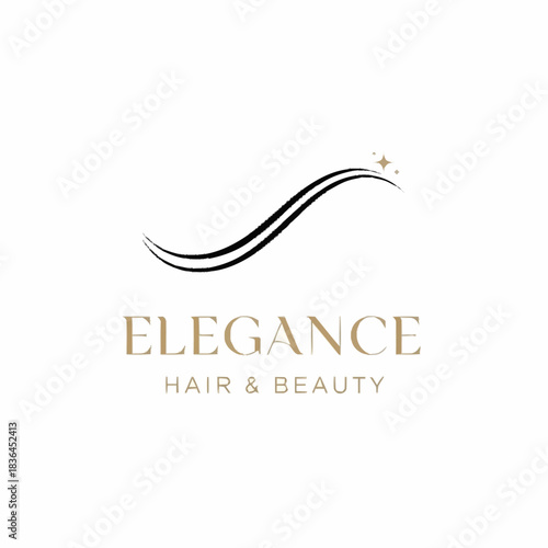Elegant hair and beauty logo featuring a stylized wave and sparkling accents.