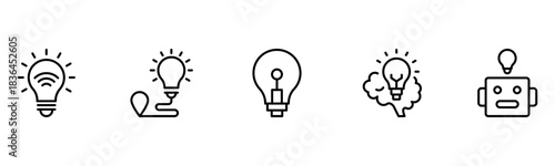 Light vector web line icons depicting light bulbs, ideas, innovation, creativity, and illumination for inspired thinking and solutions.