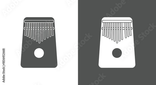 Kalimba thumb piano icon in monochrome on split background