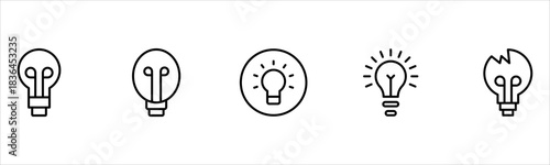 Light vector web line icons depicting light bulbs, ideas, innovation, creativity, and illumination for inspired thinking and solutions.