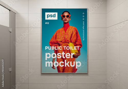 An advertising frame inside a public toilet