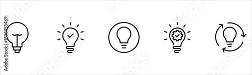 Light vector web line icons depicting light bulbs, ideas, innovation, creativity, and illumination for inspired thinking and solutions.