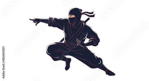 Shadow Warrior's Focus: A masked warrior, poised in dynamic action, embodies stealth and skill, ready to execute a mission. 