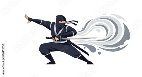 Shadow Warrior: Dynamic illustration of a skilled ninja in action, a modern interpretation of a warrior, his blade poised for swift movement. 