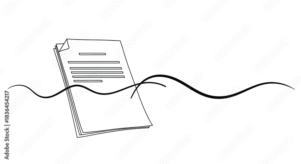 Obraz premium Abstract illustration of a stack of documents partially submerged in wavy lines representing water or data flow