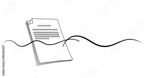 Abstract illustration of a stack of documents partially submerged in wavy lines representing water or data flow