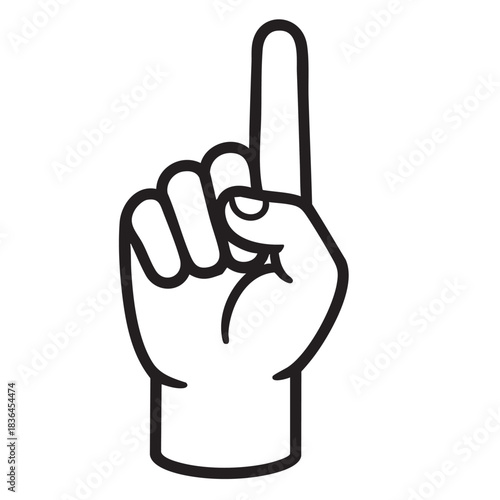 Index finger pointing up hand gesture outline vector icon isolated on white background
