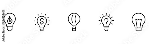 Light vector web line icons depicting light bulbs, ideas, innovation, creativity, and illumination for inspired thinking and solutions.