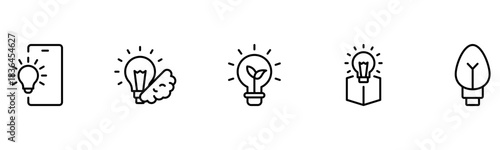Light vector web line icons depicting light bulbs, ideas, innovation, creativity, and illumination for inspired thinking and solutions.