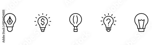 Light vector web line icons depicting light bulbs, ideas, innovation, creativity, and illumination for inspired thinking and solutions.