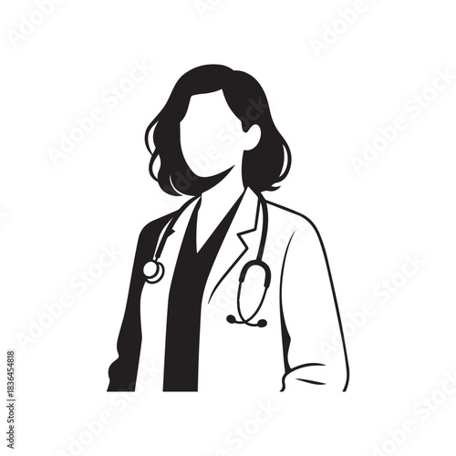  Female Doctor or Physician in Lab Coat with Stethoscope, Professional Healthcare Worker. 