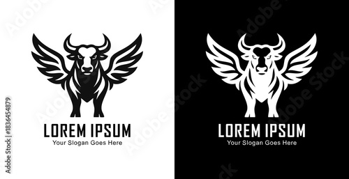 Winged buffalo logo design with front view