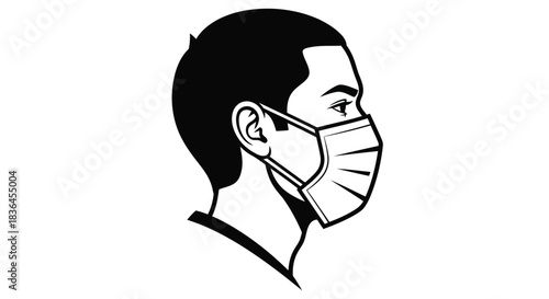 Side profile illustration of a person wearing a protective face mask isolated on