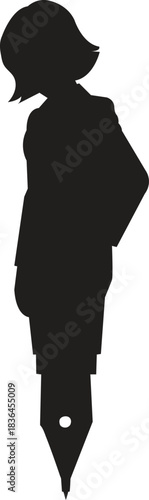 Young girl in school uniform silhouette with a pen nib base