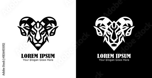 Sheep head logo design with front view and modern geometric style