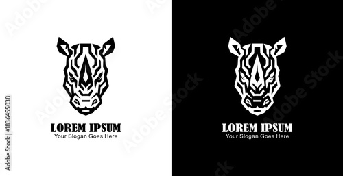 Rhino head logo design with front view and modern geometric style
