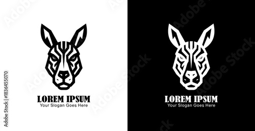 Kangaroo head logo design with front view and modern geometric style