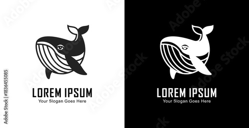 Whale logo design in semi modern line art style