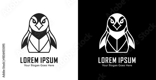 Penguin-shaped logo design with a front view and a modern semi-line art style