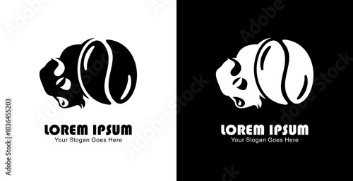 Coffee bean logo design combined with a bison head