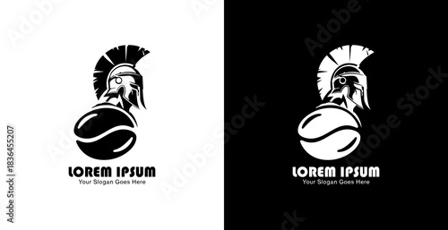 Coffee bean shaped logo design combined with a silhouette of a soldier's head
