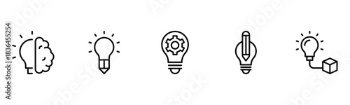 Light vector web line icons depicting light bulbs, ideas, innovation, creativity, and illumination for inspired thinking and solutions.