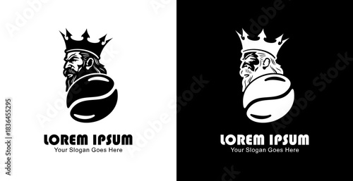 Coffee bean shaped logo design combined with a king silhouette