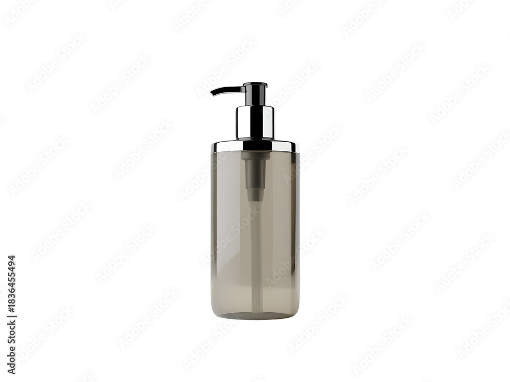 Obraz premium Empty pump dispenser bottle with a reflective silver cap for liquid soap or shampoo isolated on transparent background