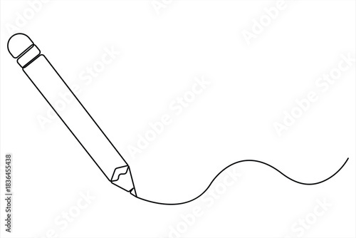 Wooden pencil continuous one line drawing vector illustration. Single line design for education vector illustration