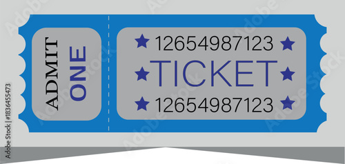 Blue admit one entry ticket for event access, stars and numbers