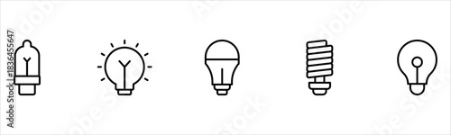 Light vector web line icons depicting light bulbs, ideas, innovation, creativity, and illumination for inspired thinking and solutions.