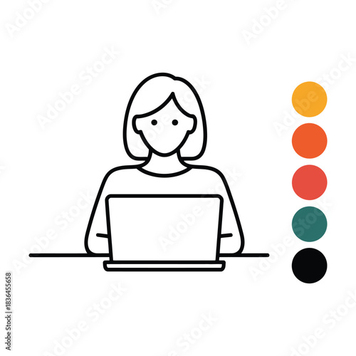 Vector illustration of a person working on a laptop computer, perfect for illustrating online work, remote work, or technology