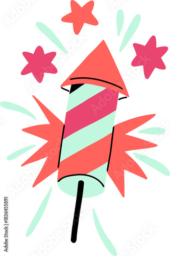 Flat Minimal Illustration of Party Popper Explosion with Streamers for Celebration, Holiday Party, and Festive New Year Design