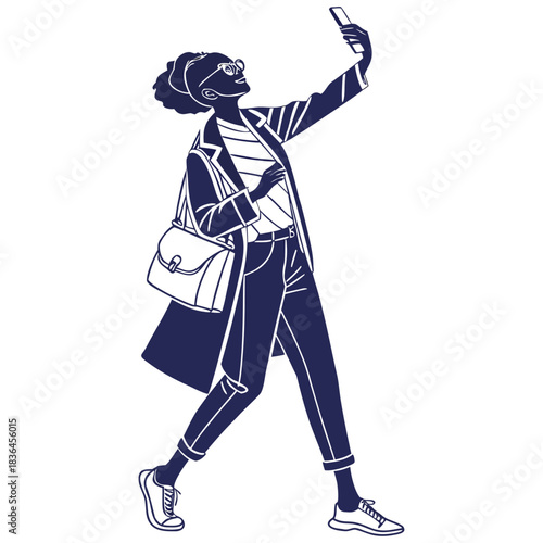 A Woman Taking selfie vector silhouette, smart stylish girl vector silhouette