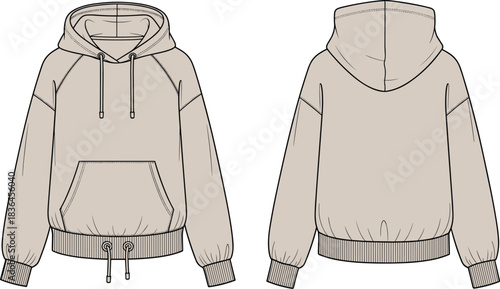 Beige bomber jacket vector technical flat sketch illustration front and back view with utility pockets for apparel and mockups