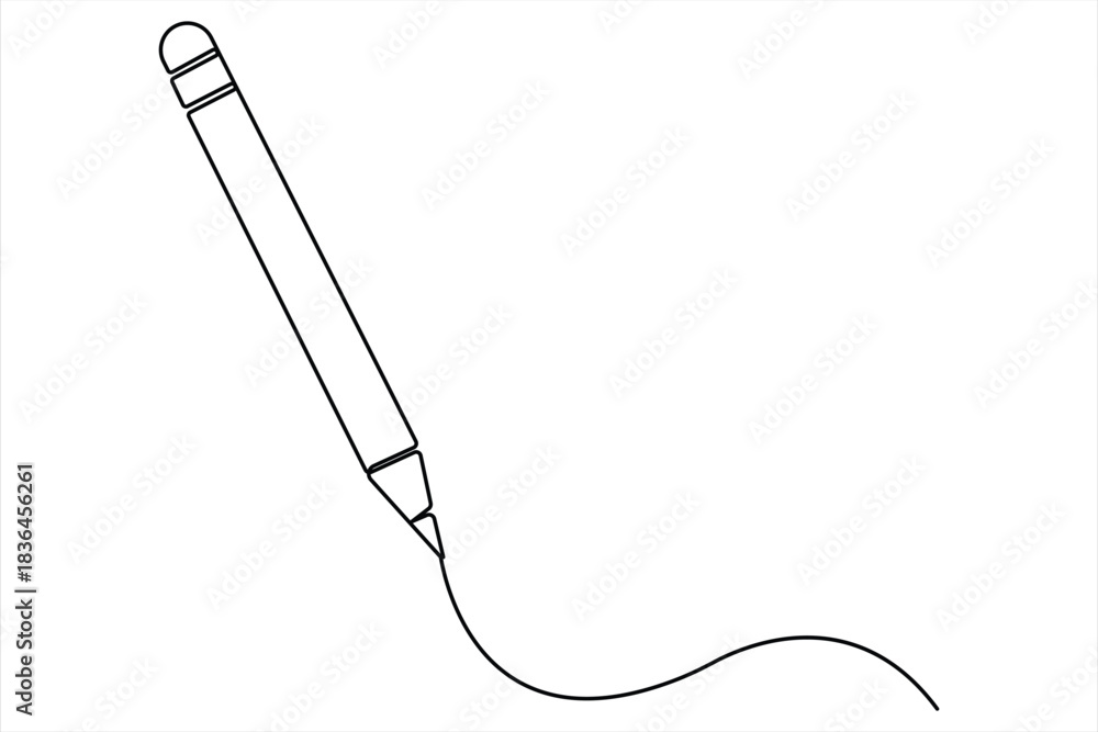 Obraz premium Wooden pencil continuous one line drawing vector illustration. Single line design for education vector illustration
