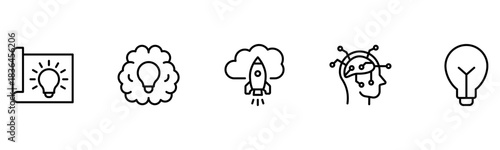 Light vector web line icons depicting light bulbs, ideas, innovation, creativity, and illumination for inspired thinking and solutions.